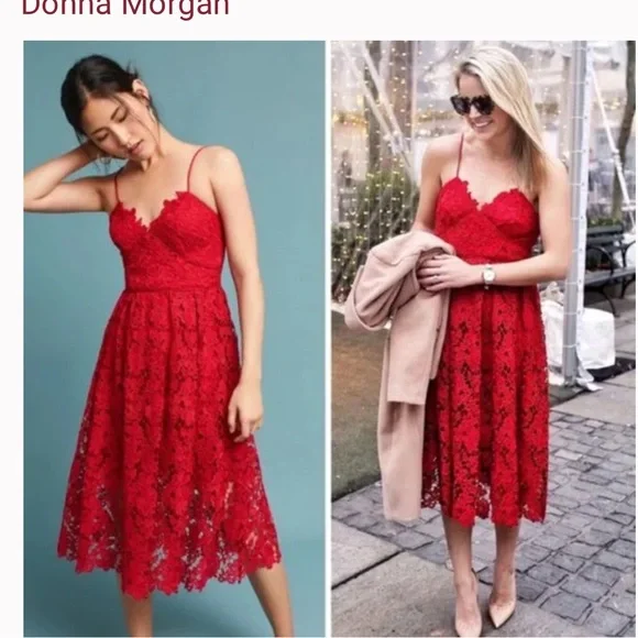 Donna Morgan Dresses | Donne Morgan Scarlet Red Lace Midi Dress. Size 2 | Color: Red | Size: 2 | Courtneyzta's Closet Donna Morgan Dresses | Donne Morgan Scarlet Red Lace Midi Dress. Size 2 | Color: Red | Size: 2 | Courtneyzta's Closet
